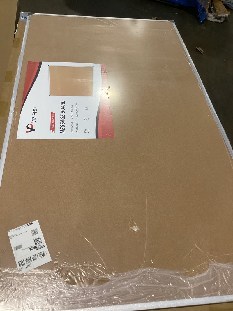 Condition photo showing Good Condition for viz-pro large cork bulletin board, 72 x 40 inches, wall-mounted corkboard with silver aluminium frame for school, office, and home
