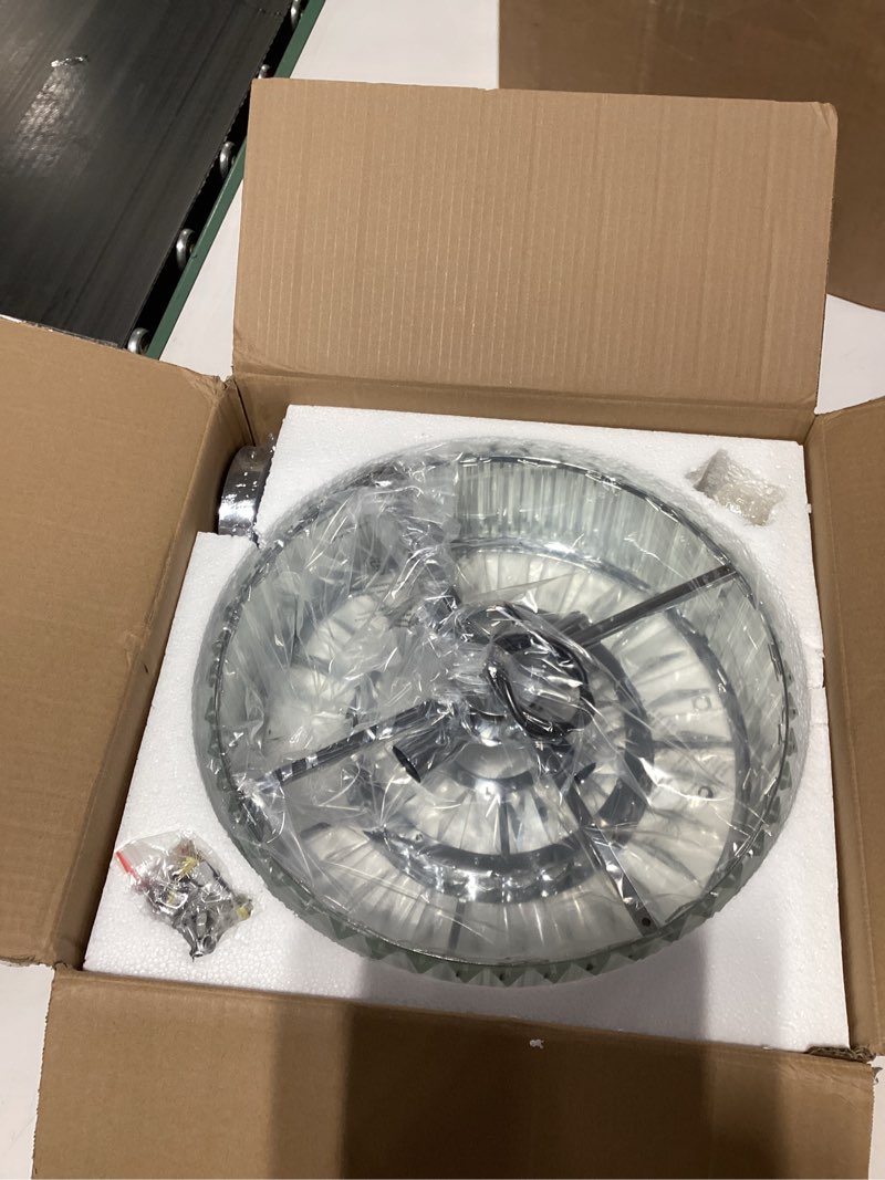 Condition photo showing New/Like New for 4 Lights Modern Crystal Chandelier Chrome Round Semi Flush Mount Ceiling Light Fixture Farmhouse Chandelier for Dinning Room Living Room Bedroom Hallway Entryway Kitchen Silver