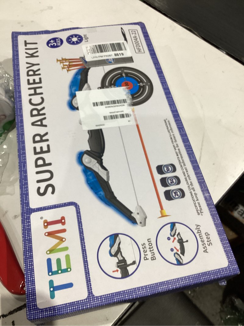 Condition photo showing New/Like New for TEMI Bow and Arrow Set for Kids - Archery Toy Set - LED Light Up with Suction Cup Arrows, Target & Quiver, Indoor and Outdoor Toys for Children Boys Girls Set - Blue