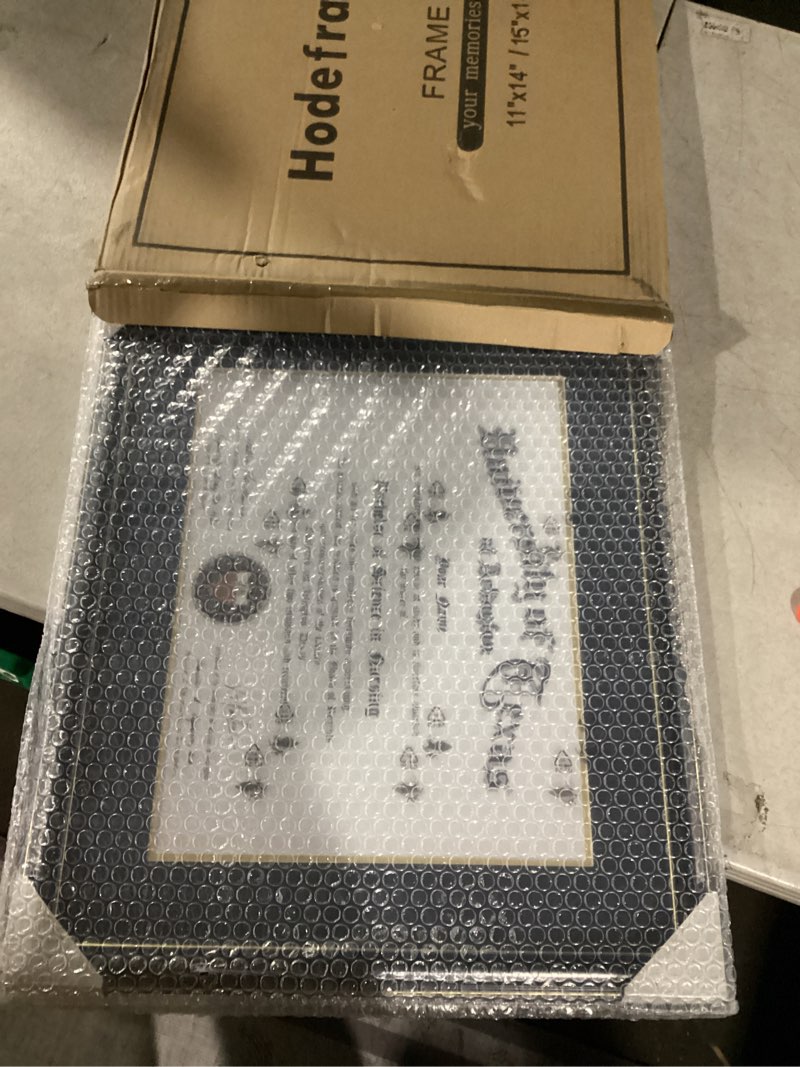Condition photo showing Good Condition for diploma frames 11x14 with mat, 15x18 black gold color document frame for 11x14 diploma/certificate/picture, includes double mat and uv protection acrylic (double mat) black 15*18 or 11*14 with mat