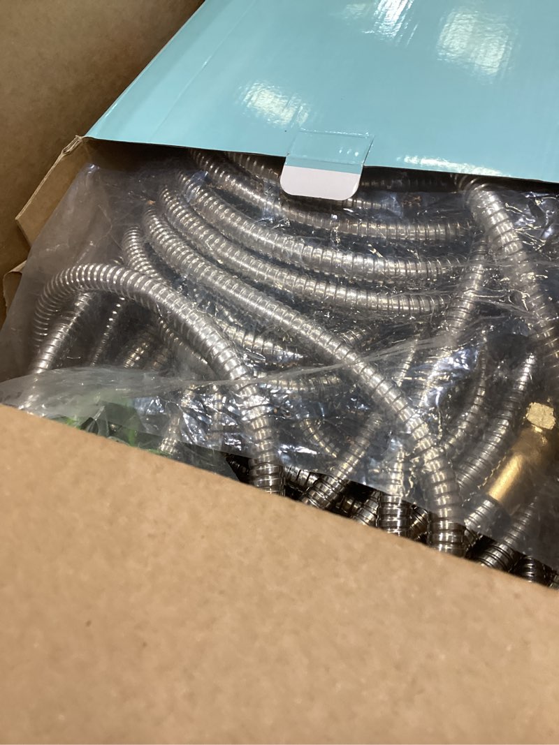 Condition photo showing Good Condition for garden hose metal - 100ft heavy duty stainless steel water hose with 8 function sprayer & metal fittings, flexible, lightweight, no kink, puncture proof hose for yard, outdoors, rv 100 feet