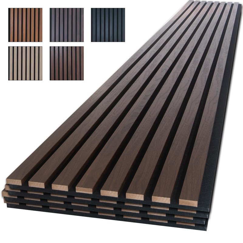 neatiease wood panels for wall, 4-piece 96\" x 12.6\" soundproof wood slat wall panel for interior wal