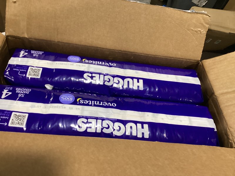 Condition photo showing Good Condition for Huggies Size 4 Overnites Baby Diapers: Overnight Diapers, Size 4 (22-37 lbs), 116 Ct (2 Packs of 58), Packaging May Vary Size 4 116