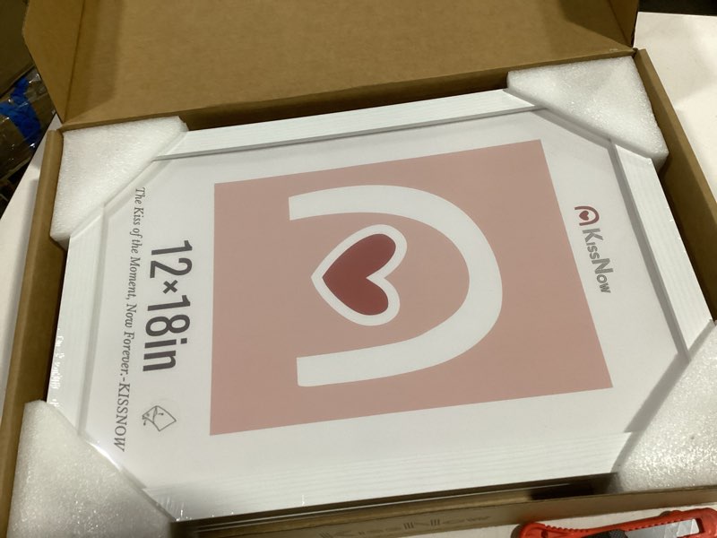 Condition photo showing New/Like New for 12x18 Poster Frame 4 Pack, Textured White Solid Wood Picture Frame, Wall Hanging 4-Pack White 12x18