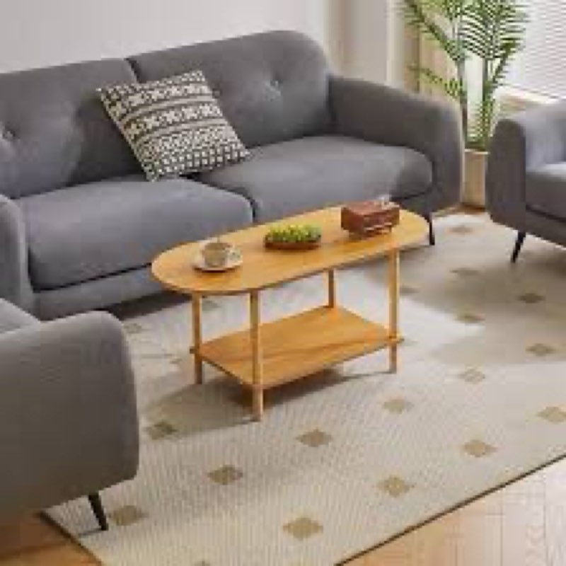 Aibiju Rustic Coffee Table Small Coffee Table, TV Centre Table Stand 35 * 16 * 17", 2-Tier Oval Wood Tea Table for Living Room Apartment Rustic Brown YD-012H