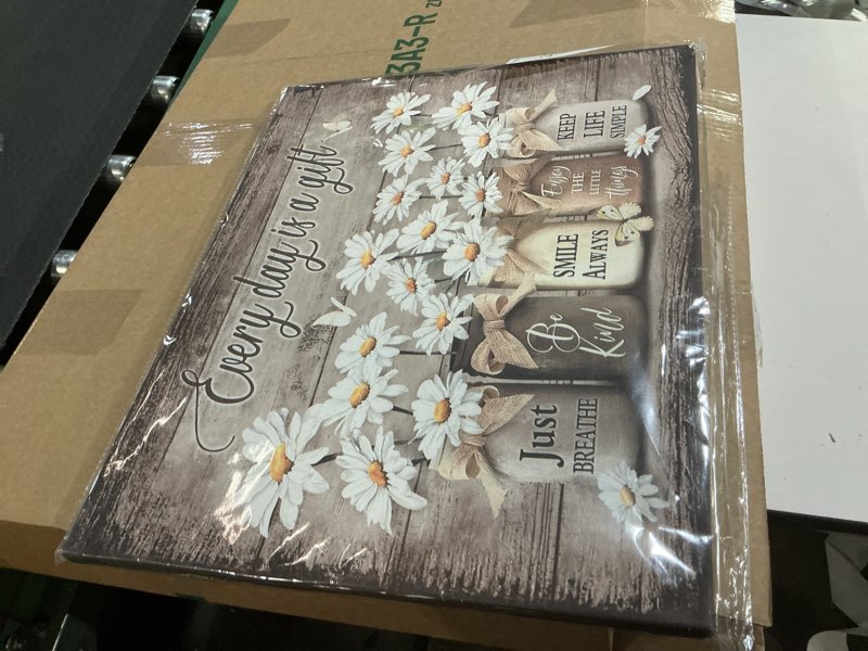 Condition photo showing New/Like New for Rustic Wall Art Daisy Butterfly Gift Canvas Vintage Floral Wall Art Flowers Inspirational Picture For Bedroom Living Room Bathroom Office Wall Decor Framed Home Decorations Ready To Hang 12x16 Inch Daisy Butterfly Gift 16"L x 12"W
