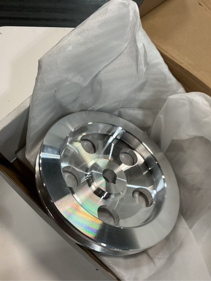 Condition photo showing Good Condition for 1 pc shlpdfm silver aluminum power steering pulley satin (1/8" keway) 1 v groove power steering pulley satin fits for chevy