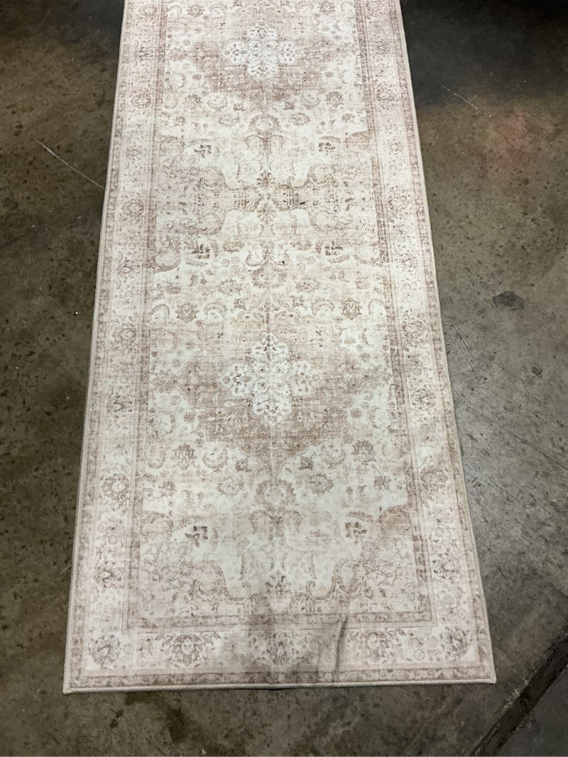 Condition photo showing As Is for prestige 2 ft. x 8 ft. beige/blue ornate abstract distressed runner rug