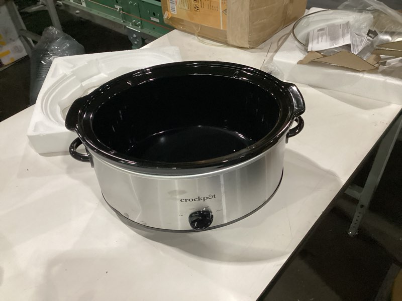Condition photo showing As Is for crock-pot 7 quart oval manual slow cooker, stainless steel (scv700-s-br), versatile cookware for large families or entertaining 7 qt