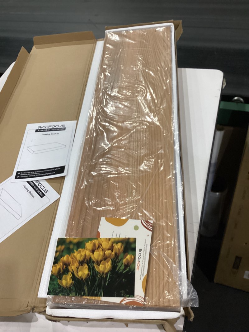 Condition photo showing New/Like New for RICHFOCUS Floating Shelves for Wall 36 Inch Solid USA-Sourced Oak Wooden Shelves for Bathroom Kitchen 9" Deep Modern Wood Shelf with Heavy-Duty Bracket for Wall Mounted, Natural Finish Natural Oak 36" W, 1-Pack