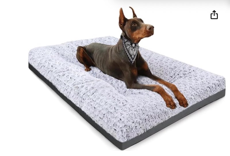 pocblue deluxe washable dog bed for large dogs dog crate mat 35 inch comfy fluffy kennel pad anti-slip for dogs up to 60 lbs, 35" x 23", grey