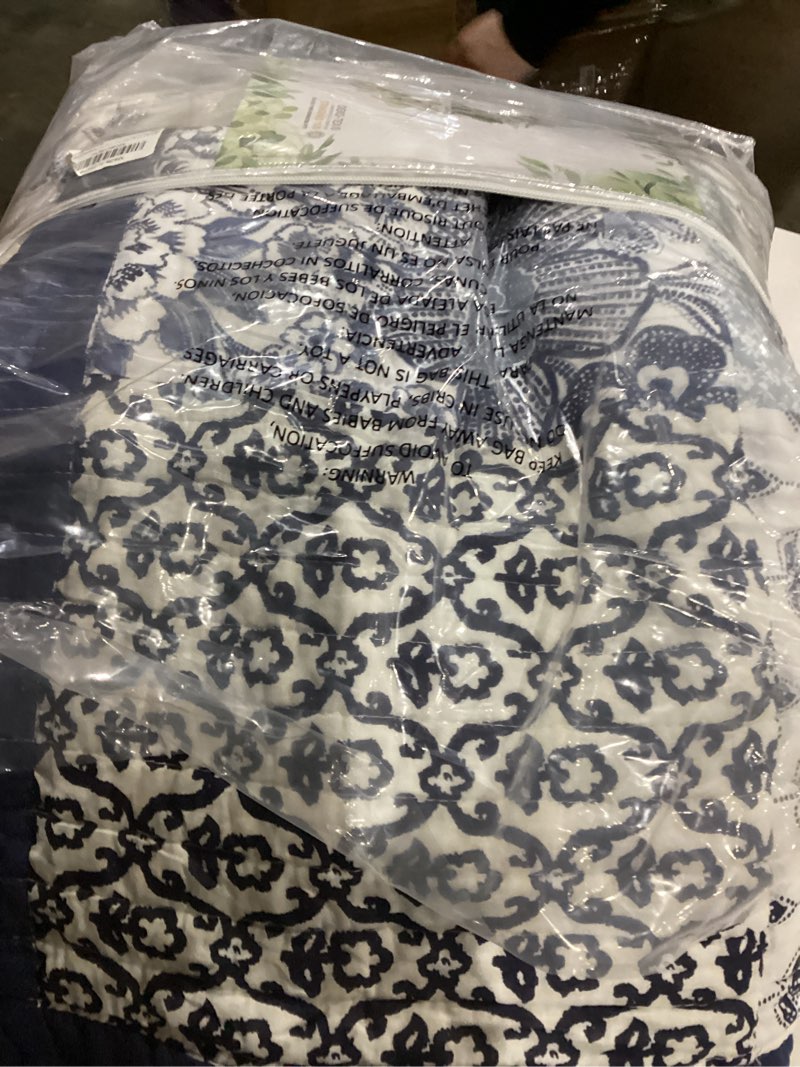 Condition photo showing As Is for ENASAL Cotton Bedspread Quilt Sets Reversible Bedding Coverlet Sets Luxury Floral White Blue Real Patchwork Bedspread, King Size Blue Luxury Patchwork King size (96by108inch)