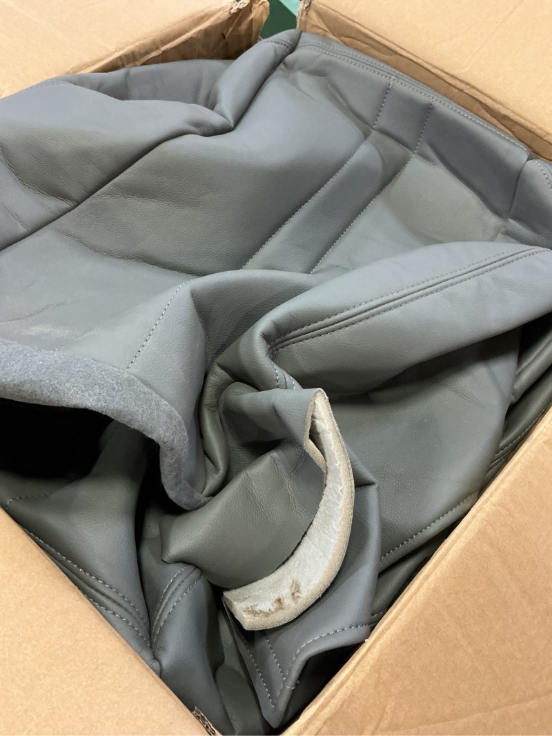 Condition photo showing As Is for priprilod gray leather driver and passenger bottom & top lean back replacement seat cover fit for chevy express gmc savana 1500 2500 3500 2003 2004 2005 2006 2007 2008 2009 2010 2011 2012 2013 2014