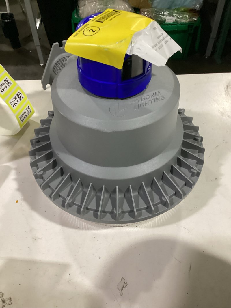 Condition photo showing As Is for barnguard led security light, adjustable light output 6,000-10,000 lumens, switchable white 30/40/50k