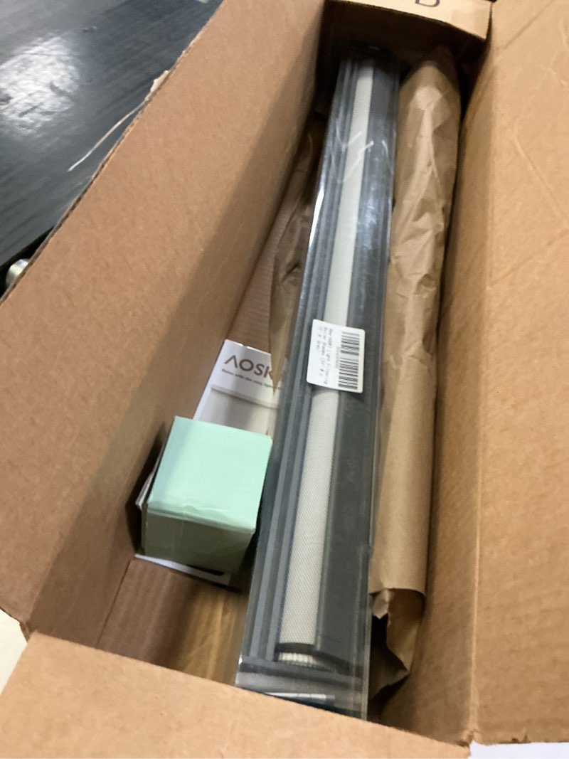 Condition photo showing New/Like New for AOSKY Light Filtering Roller Shades Cordless Blinds for Windows, Free-Stop Shades with Valance, 99% Blackout, Thermal Insulated Fabric, UV Protection, Natural Woven Blinds?24" W x 72" H, Grey? Grey 24"W x 72"H