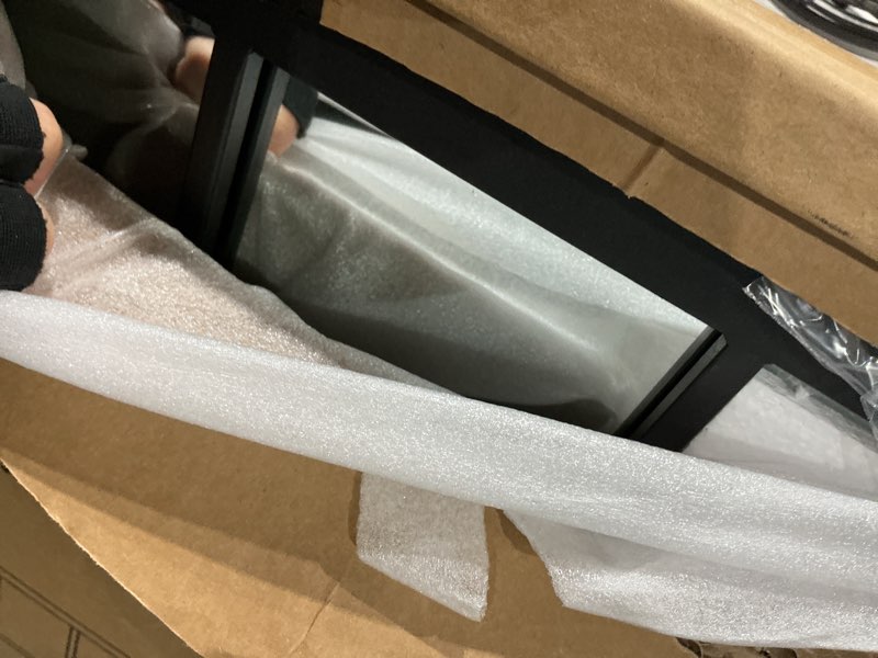 Condition photo showing As Is for dewfig arched wall mirror, 42\"x24\" metal frame windowpane mirror, black windowpane-fm 42\"l x 24\"w