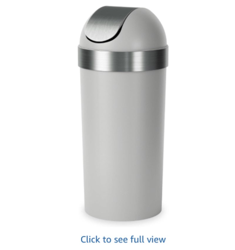 Umbra Venti Kitchen Trash Can with Swing Top Lid, Large 16-Gallon (62 L) Capacity, Grey