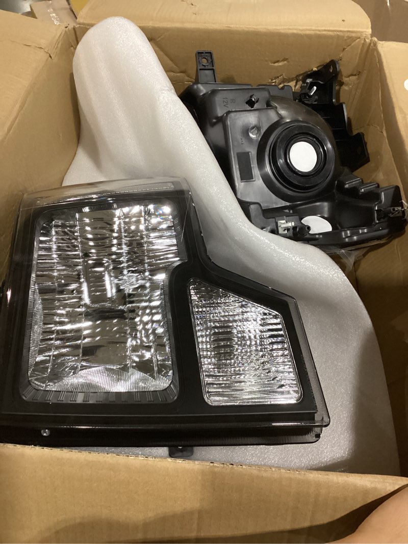 Condition photo showing As Is for headlight assembly for 2009-2014 ford f150 driver left & passenger right side replacement black housing clear reflector