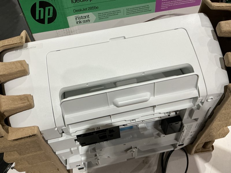 Condition photo showing As Is for hp deskjet 2855e wireless all-in-one color inkjet printer, scanner, copier, best-for-home, 3 month instant ink trial included. this printer is only 2.4 ghz capable. (588s5a)