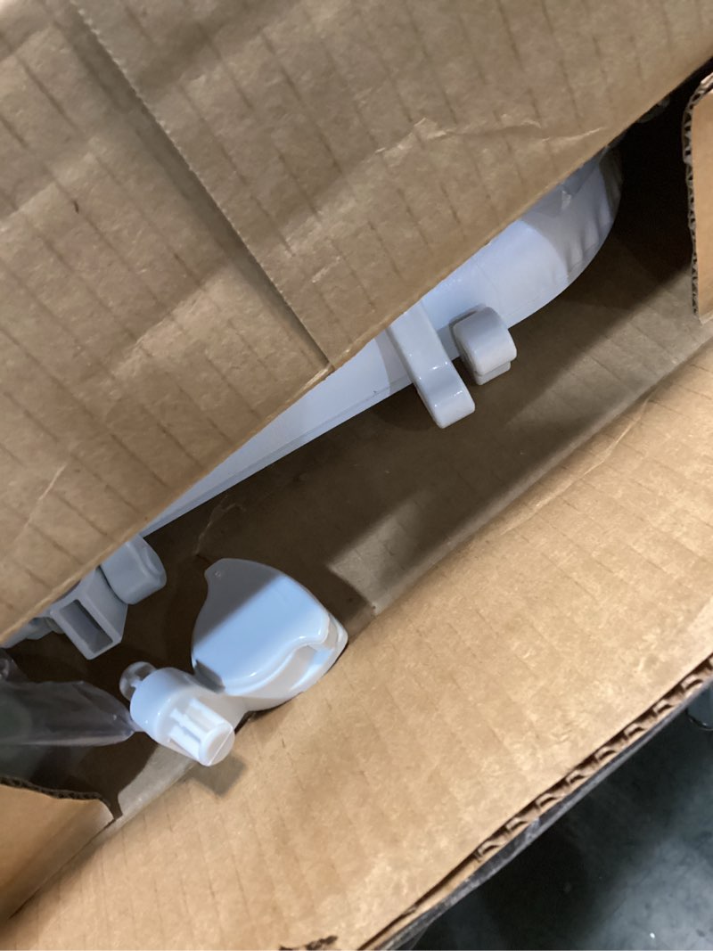 Condition photo showing As Is for mayfair padded toilet seat, cushioned soft vinyl over wood core seat, secure hinges, easy clean, made in usa, elongated, white elongated white toilet seat