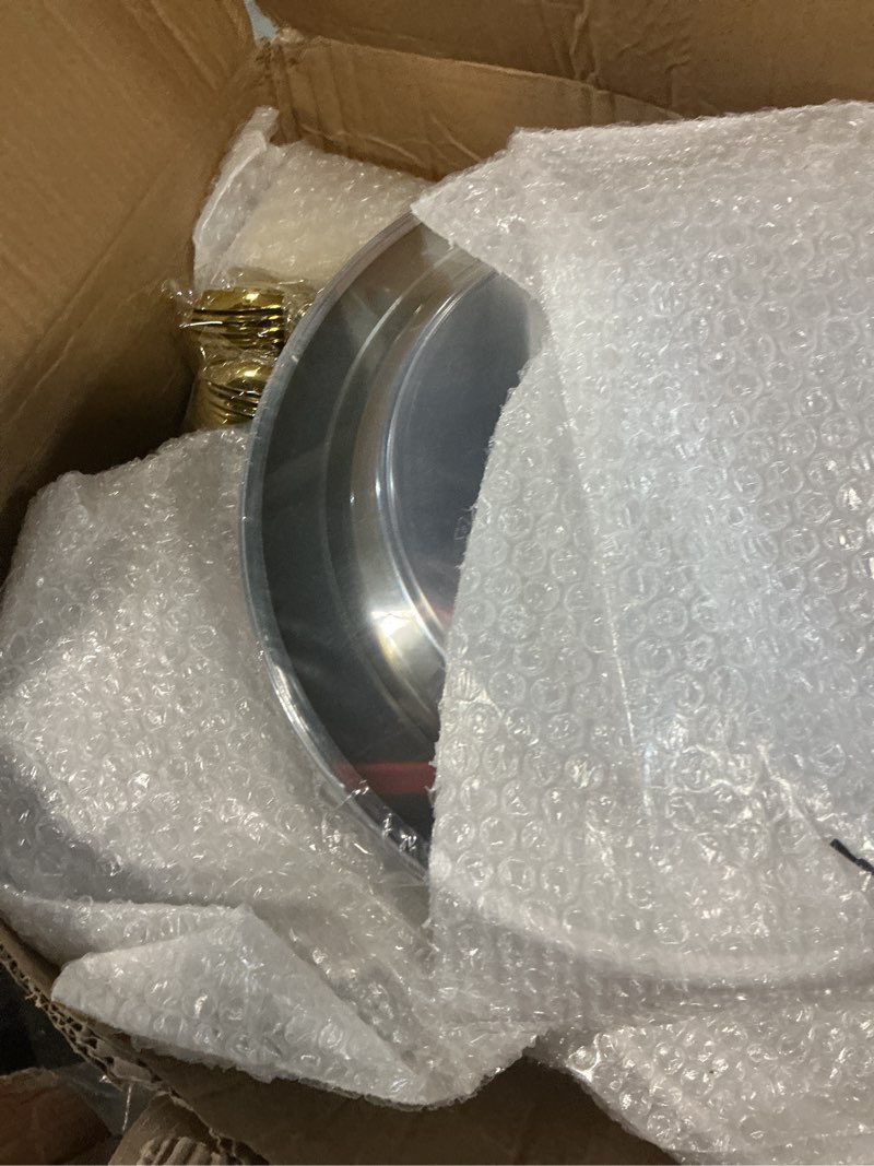 Condition photo showing As Is for bestvip 700pcs clear gold disposable dinnerware set for 100 guests, plastic plates for party, wedding, christmas, include: 200 plastic plates, 100 gold silverware, 100 cups, 100 napkins