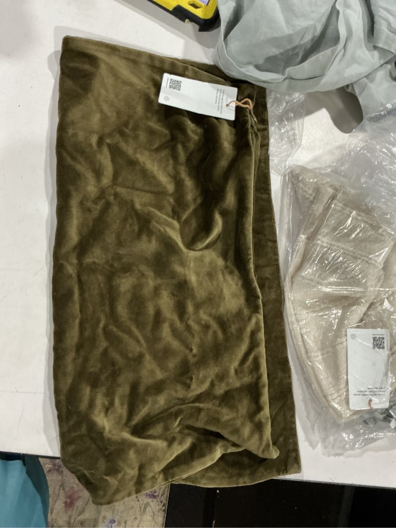 Condition photo showing As Is for plush velvet pillow cover green