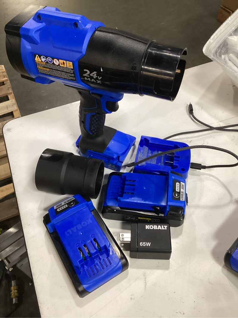 Condition photo showing As Is for ratings & reviews for kobalt 24-volt 270-cfm 130-mph battery handheld leaf blower 3 ah battery included charger included