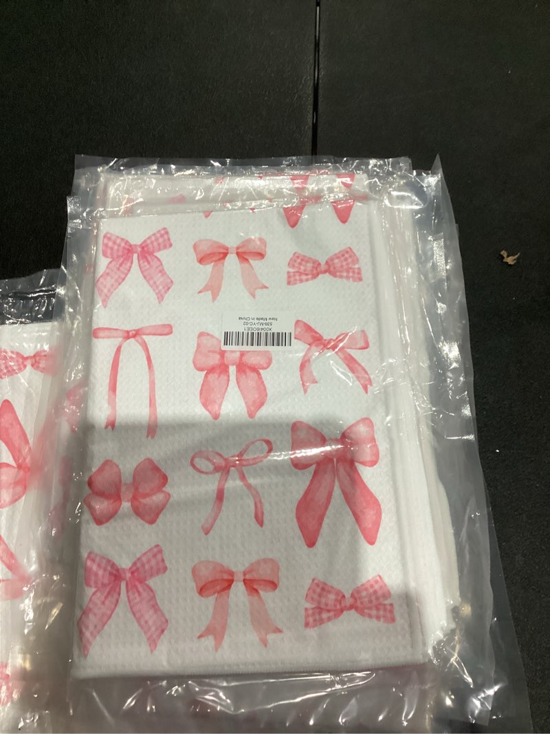 Condition photo showing New/Like New for Trendy Pink Bow Cherry Kitchen Towels Set of 2, Coquette Party Decor, Girls Room Decor, Preppy Towels for Girls Bathroom Kitchen Decoration Tea Towels Kitchen Hand Towels 16x24 Inch Color 01