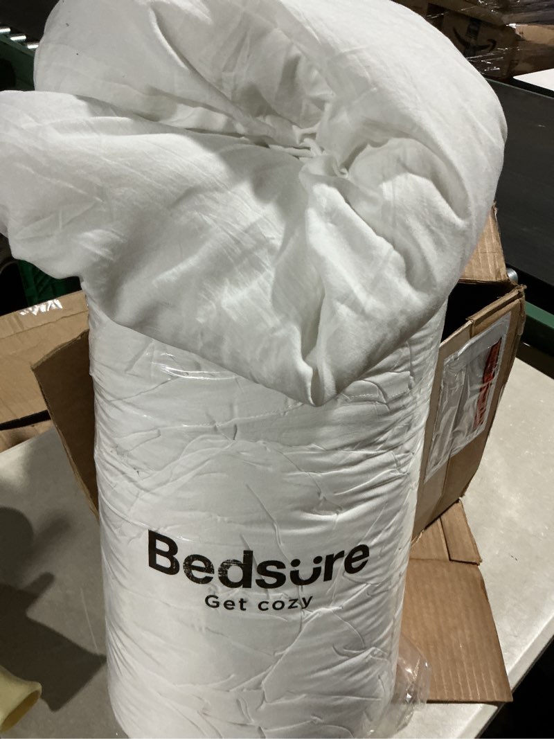Condition photo showing As Is for bedsure get cozy elegant embroidery queen comforter 1 piece, white