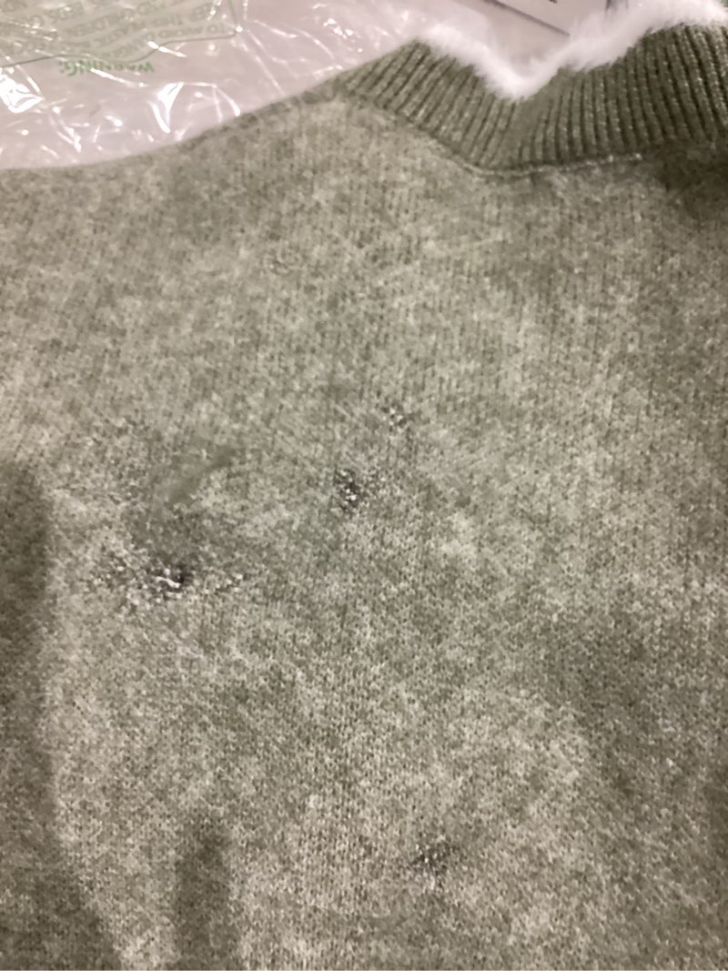Condition photo showing As Is for dokotoo women's fall sweaters 2025 long sleeve v neck casual tops ribbed knit comfy fuzzy pullover floral sweater medium green