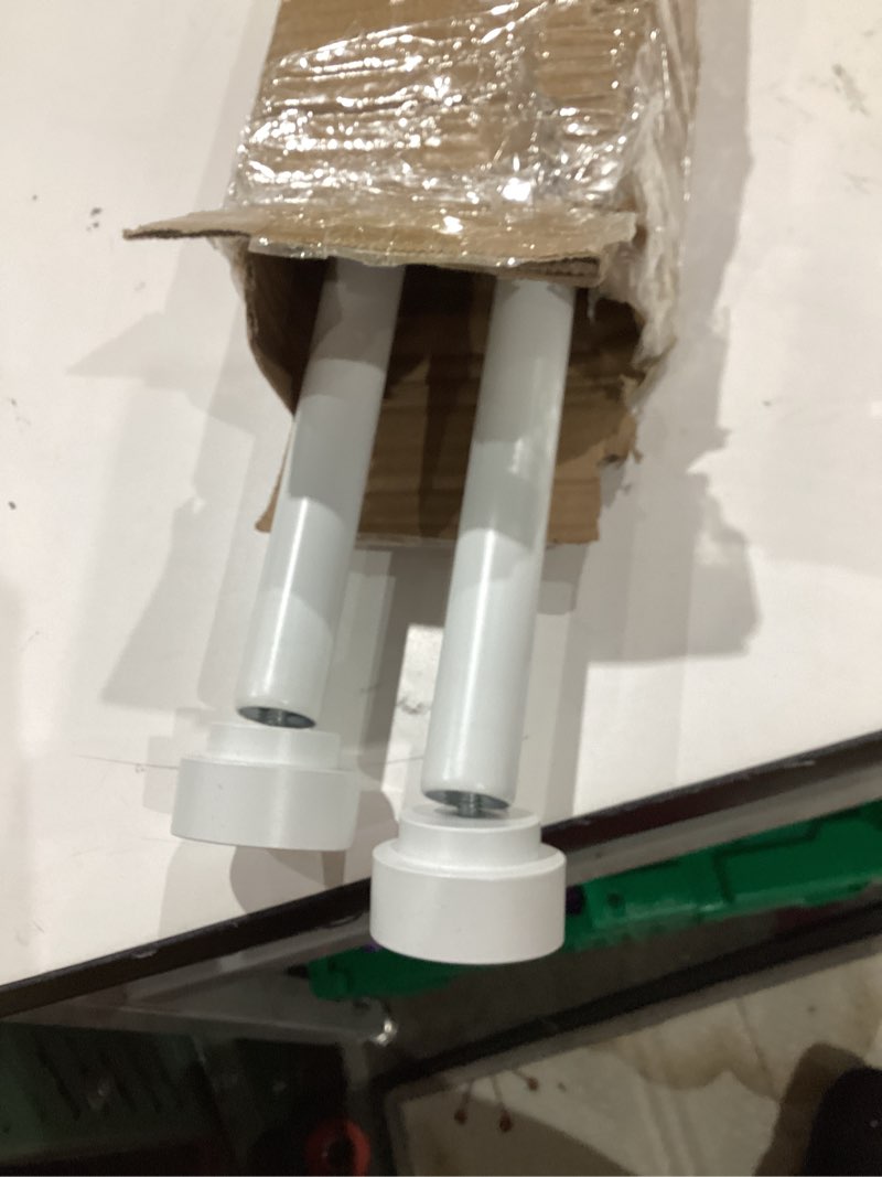 Condition photo showing As Is for 2 pack heavy duty 1 inch diameter single curtain rods 36-72” adjustable window curtain rod with aluminum alloy cylindrical cap finials, wall mount and ceiling mount, matte white matte white 36-72"