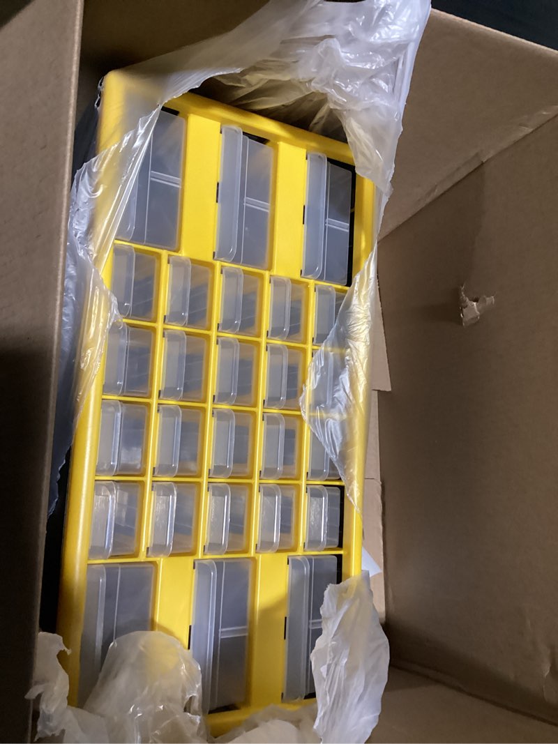 Condition photo showing Good Condition for Akro-Mils 26-Drawer Plastic Drawer Storage Cabinet for Garage Organization, Bead Organizer, Building Bricks Storage, Teacher Toolbox, Makeup Organizer, 20" W x 6" D x 10" H, 10126 Yellow Yellow 26 Drawer 1 pack