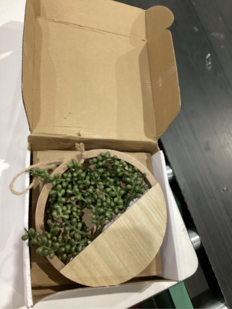 Condition photo showing Good Condition for floweroyal 2pcs artificial succulents hanging plants 12.2'' fake string of pearls in pot with 8.3'' lanyard for indoor outdoor wall decor?wood color?. type1-wood color-2pcs