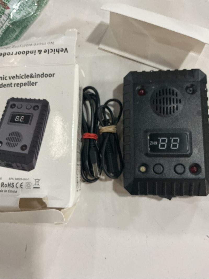 Condition photo showing Good Condition for ultrasonic rodent repellent for car engines, battery operated plug in mouse repellent with led strobe light,under hood rat mice bat squirrel pest deterrent for vehicle garage attic indoor outdoor 01