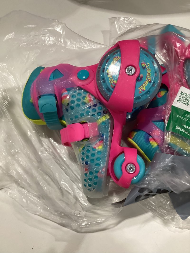 Condition photo showing Good Condition for fun roll beginner roller skates by roller derby, adjustable sizing, skates for kids, toddlers, boys, girls ice cream small (7-11)
