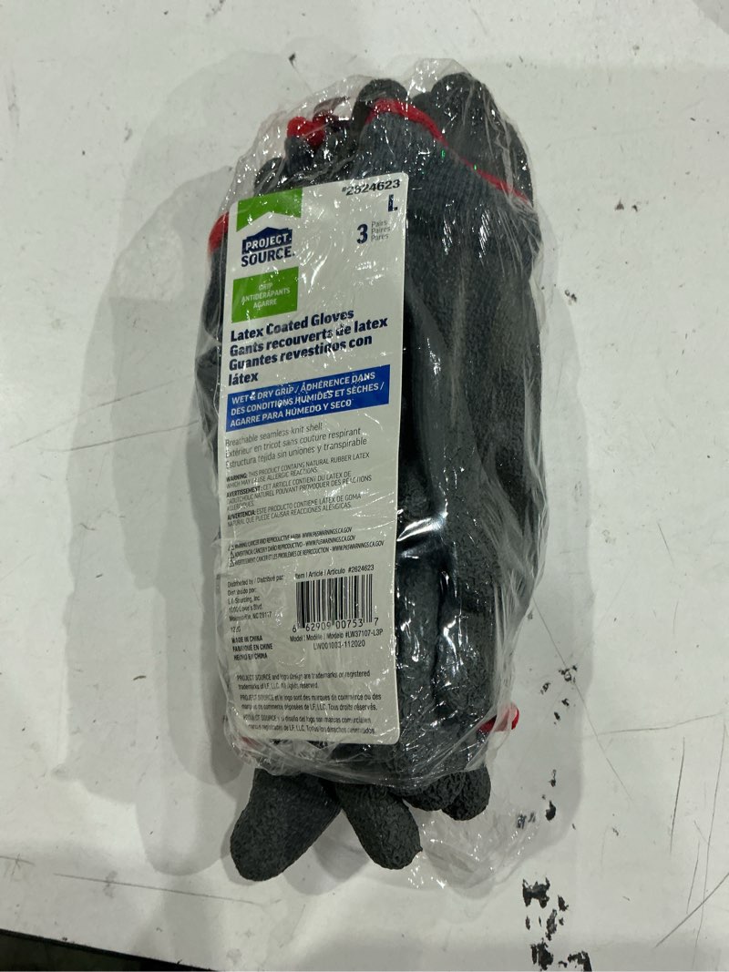 Condition photo showing Good Condition for project source large gray latex dipped polyester gloves, (3-pairs)