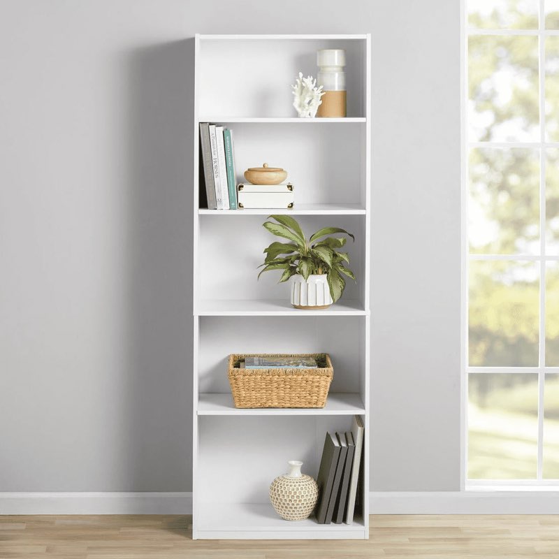 mainstays 5-shelf bookcase with adjustable shelves, true black oak