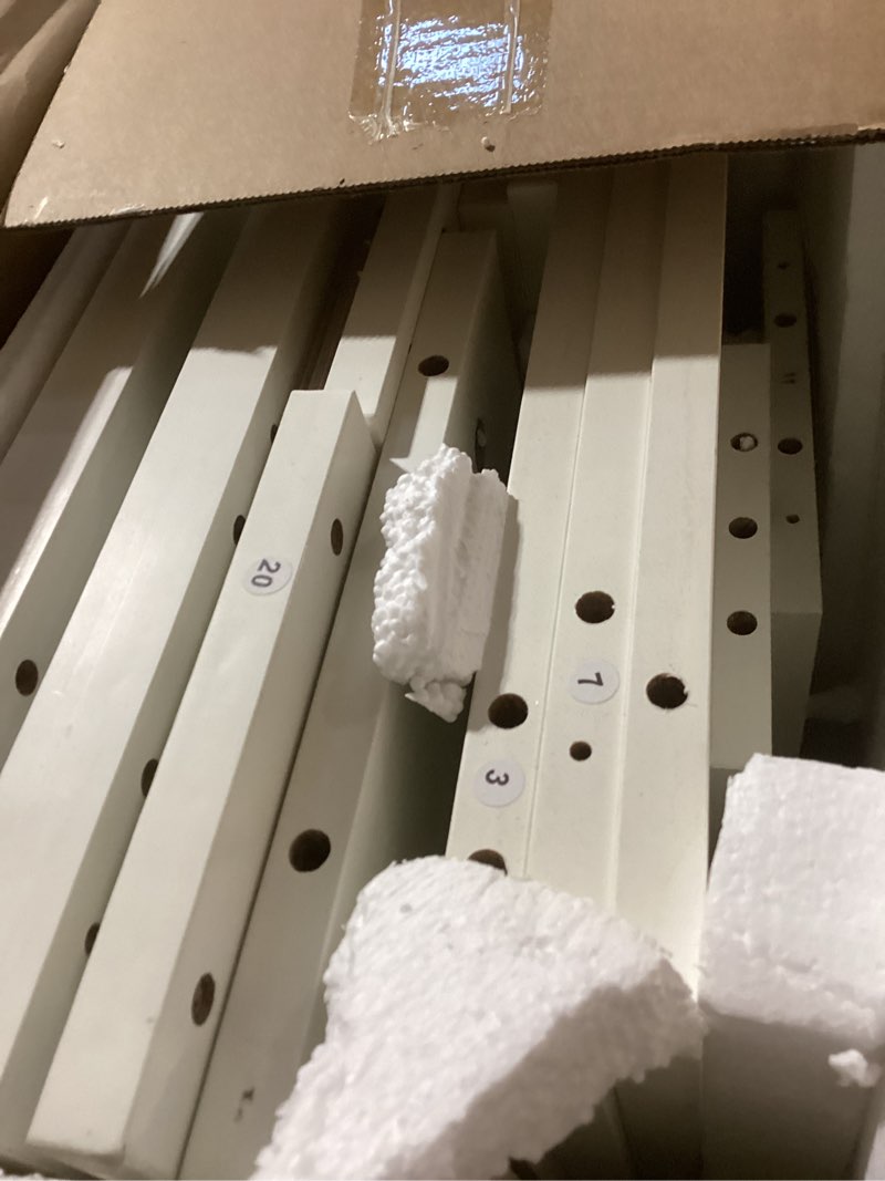 Condition photo showing Good Condition for GarveeHome Hall Tree with Bench and Shoe Storage, 4 in-1 Tall Wood Farmhouse Entryway Bench Coat Rack, Adjustable Shelf, Open Mudroom with Metal Corner Protect, 5 Tri-Hooks for Hallway, Bedroom, White