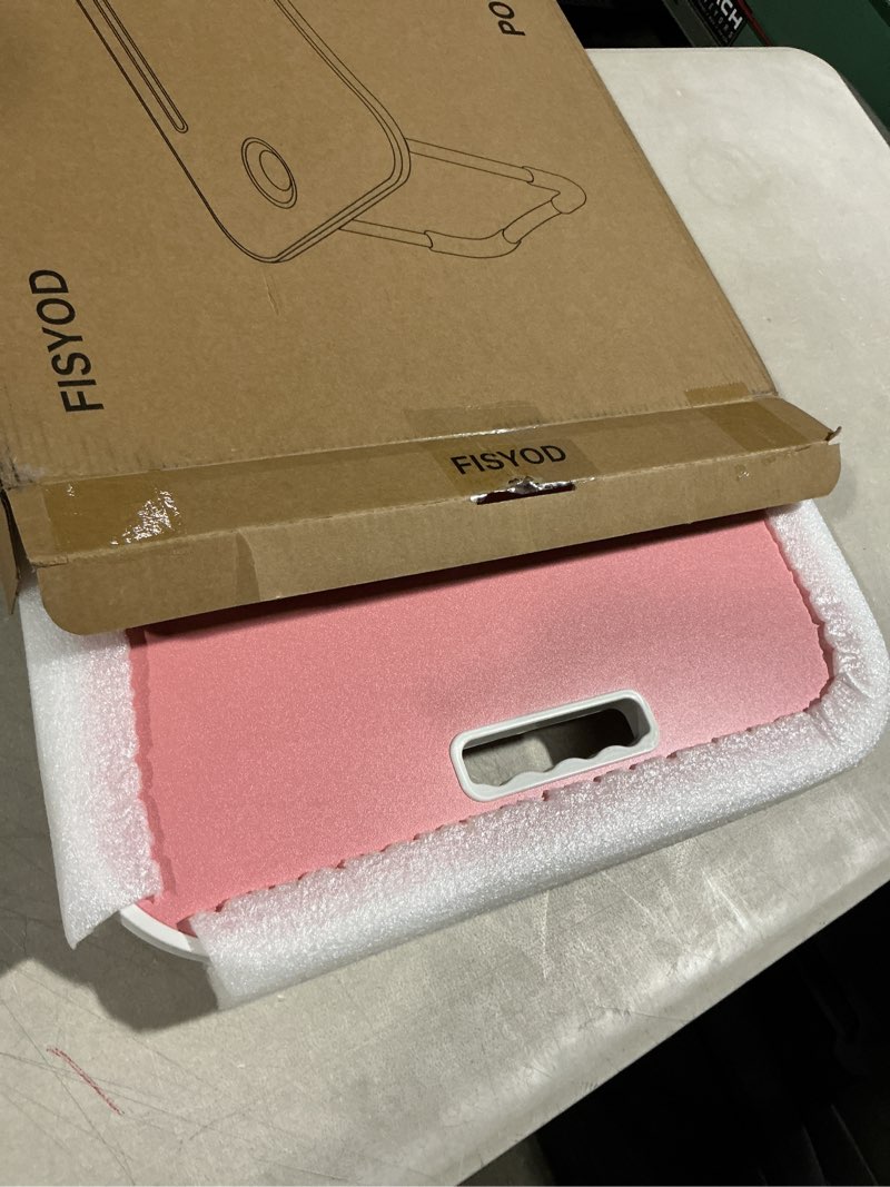 Condition photo showing Good Condition for foldable laptop table, portable lap desk bed table tray, laptop stand with cup holder & tablet slot & lifting handle for working writing drawing & eating (pink)