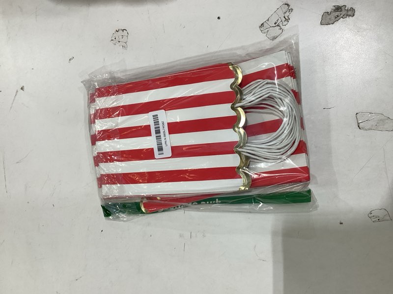 Condition photo showing New/Like New for LemonSecret 24 Pcs Red and White Striped Gift Bags with Handles Gold Scalloped Edge Candy Goodie Treat Bags for Carnival Party Favors Circus Themed Birthday Party Supplies, 8.27 x 6.3 x 3.15 Inch Red White