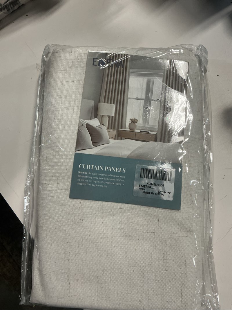 Condition photo showing New/Like New for EMEMA Cream Beige Linen Blackout Curtains 84 inch Long 2 Panels Set for Bedroom Back Tab Thermal Insulated 100% Black Out Drapes Pinch Pleated Hooks Room Darkening Window Curtain for Living Room Cream Beige 52\\\"W x 84\\\"L (Pack of 2)