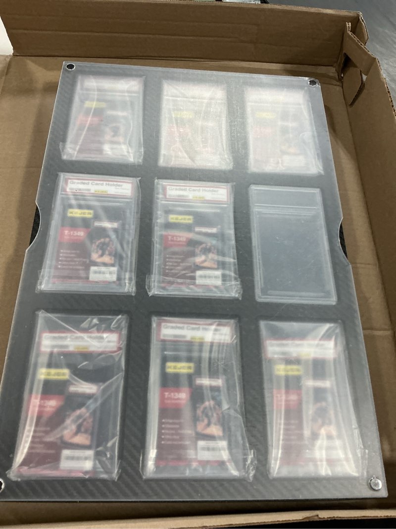 Condition photo showing As Is for graded card display with acrylic dust-proof cover |9-slot foam frame for psa slabs|psa slab display also supports graded guards & slab mags (black, psa - 1 pack)