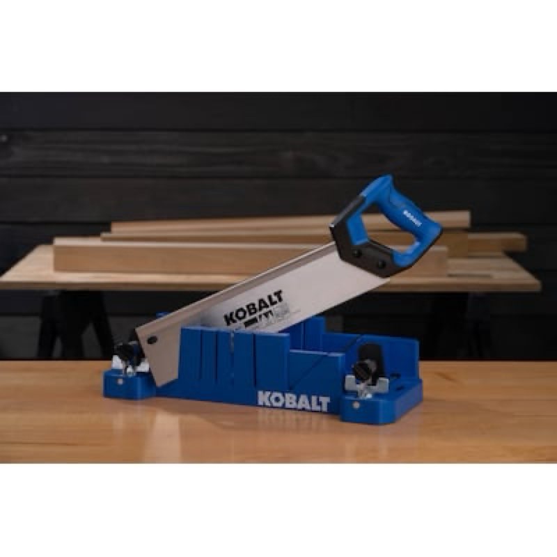 Condition photo showing As Is for kobalt miter box included 14-in fine finish cut back saw