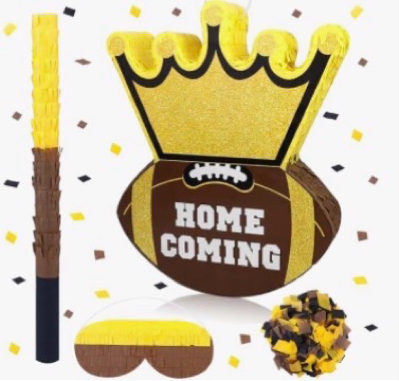 Homecoming Football Piñata Crown Football Pinata - Includes Stick Bat Blindfold Confetti, Hanging Pi