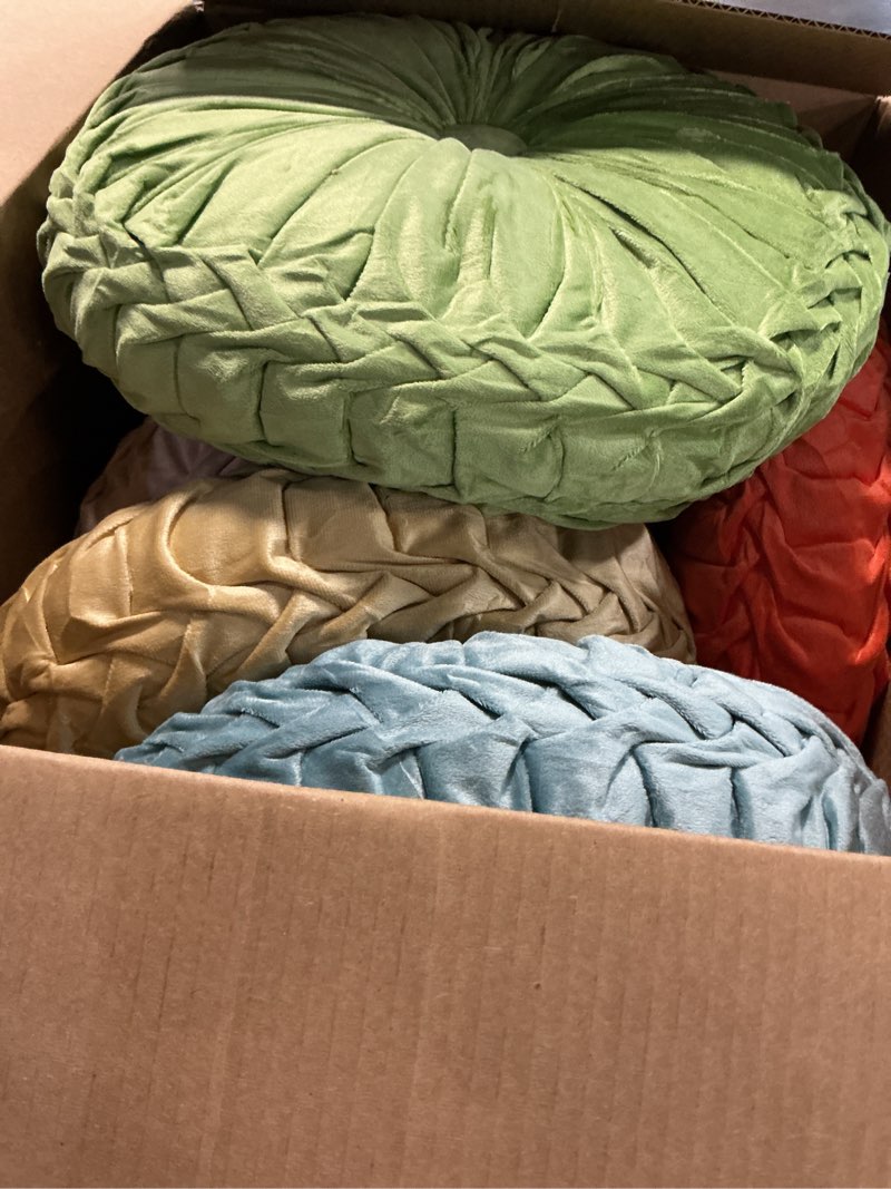 Condition photo showing Good Condition for yerliker 6 pcs floor pillow cushions 15inch round velvet throw pillows colorful flexible cushions alternative pillows for couch chair living room bedroom home office decor(pastel color)