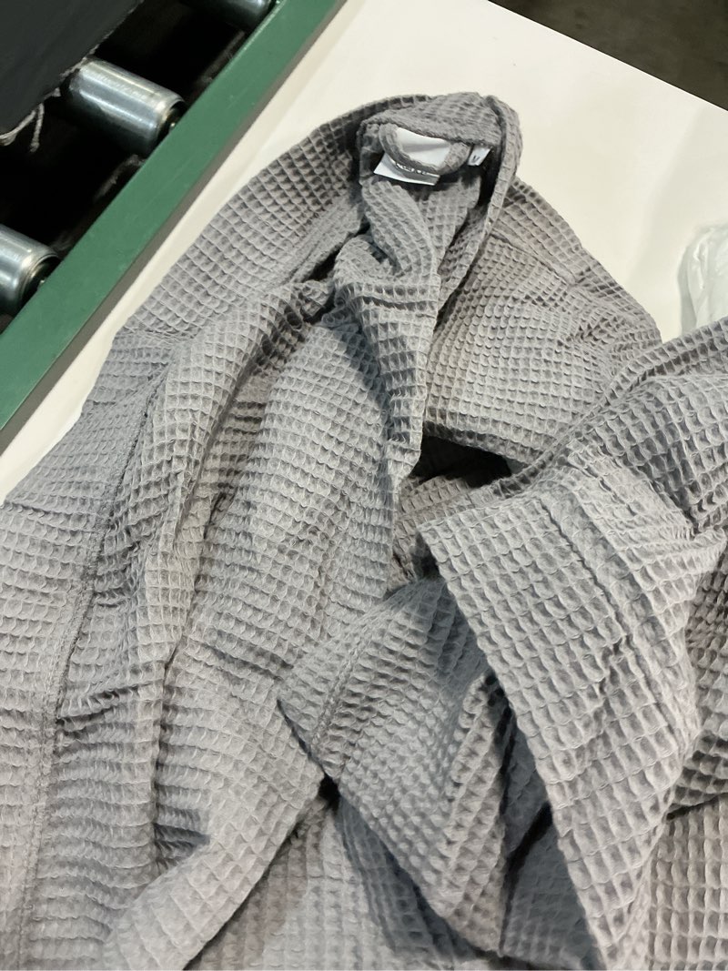 Condition photo showing As Is for organic turkish waffle robe long length, m, grey