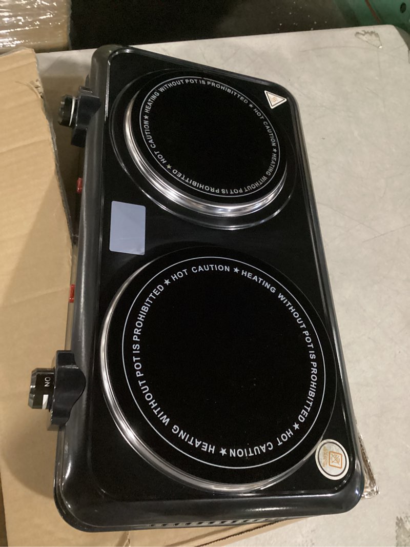 Condition photo showing Good Condition for 1800W Hot Plate,Portable Electric Stove Countertop Double Burner Infrared Burner with 7.5” & 6.3” Ceramic Glass Cooktop Stepless Temperature Adjustments for Home 1800W Double Burner