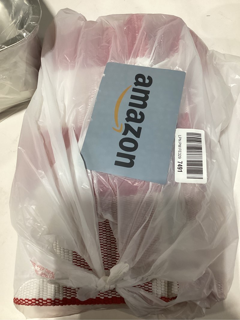 Condition photo showing As Is for Christmas Red and White Plaid Rug, 4' x 6' Cotton Hand-Woven Layered Door Mat for Front Porch, Entryway, Outdoor Holiday Decor, Washable Buffalo Check Rug for Home, Patio, Kitchen 4' x 6' (Rectangular) Red & White Plaid