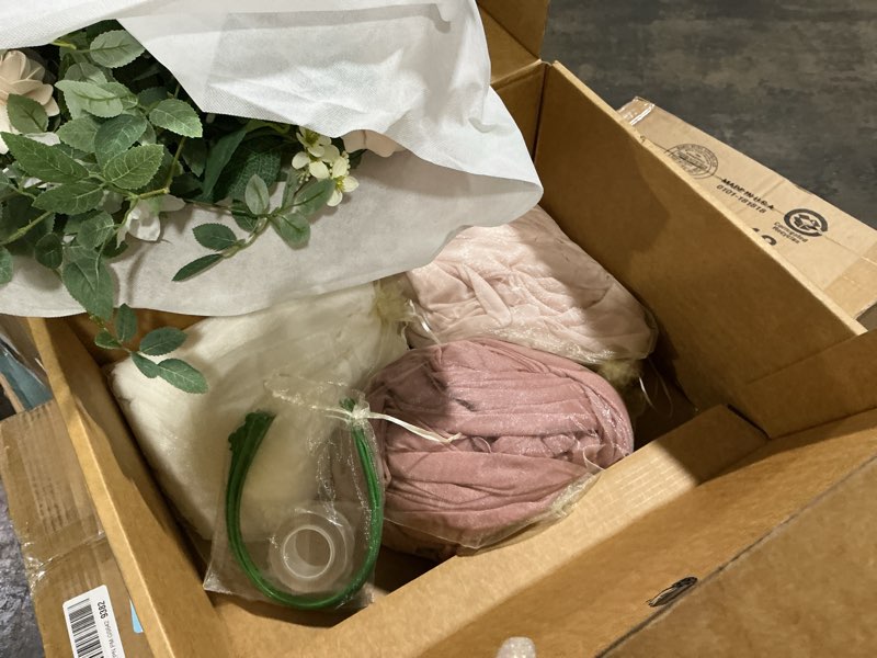 Condition photo showing Good Condition for ling's moment wedding arch flowers with drapes kit-pack of 5, 2pcs flower arrangements 3pcs sheer hanging drapes white ceremony arbor backdrop artificial rose floral decorations, blush cream pk-blush cream