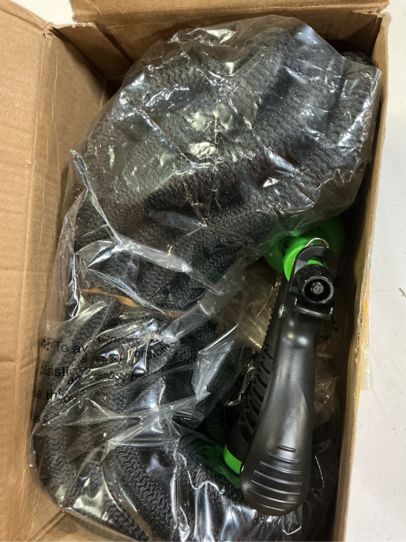 Condition photo showing New/Like New for flexi hose expandable garden hose with 8 function nozzle, 50ft - lightweight retractable garden hose, water hose - no-kink flexibility, 3/4 inch solid brass fittings and double latex core 50ft black